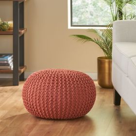 Yantic Cotton Knitted Round Pouf, Coral, 20" x 14"