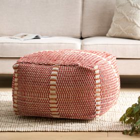 Atticus Indoor/Outdoor Boho Handmade Water Resistant Fabric Rectangular Pouf, Red and Orange