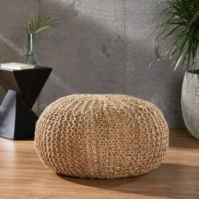 Apulia Jute Handmade Large Cable Knit Round Pouf, Natural