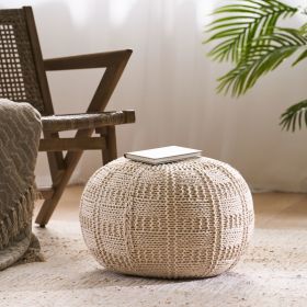 Axson Cotton Knitted Round Pouf, Ivory, 20" x 14"