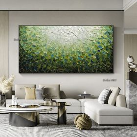 Handmade Large Abstract Oil Painting on Canvas;  Original Textured Boho Wall Art Green Fancy Acrylic Painting Modern Living Room Home Decor (size: 75x150cm)