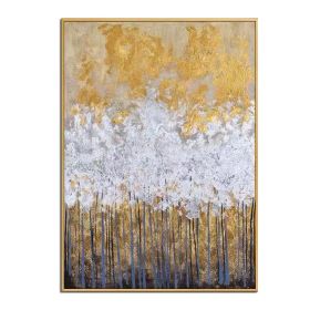 Knife drawn textured art on canvas handmade gold and silver landscape wall art picture poster for living room Entrance no framed (size: 100x150cm)